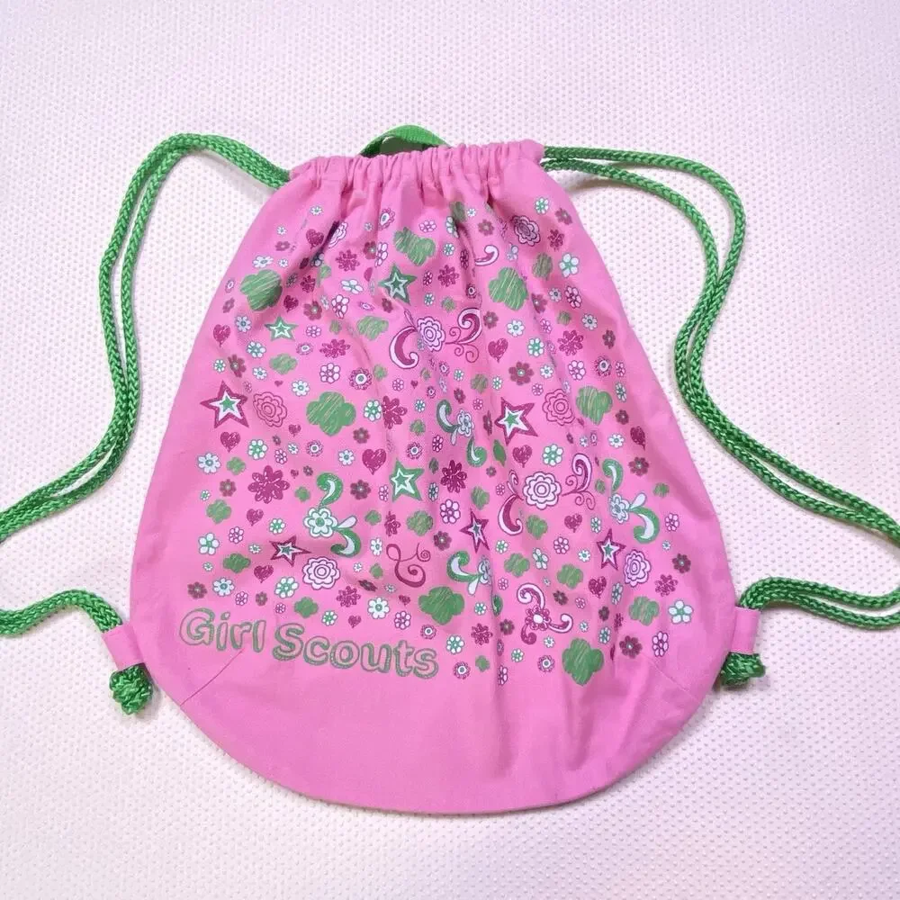 Pink & Green‎ Floral Paisley Girl Scouts Lightweight String Closure Backpack